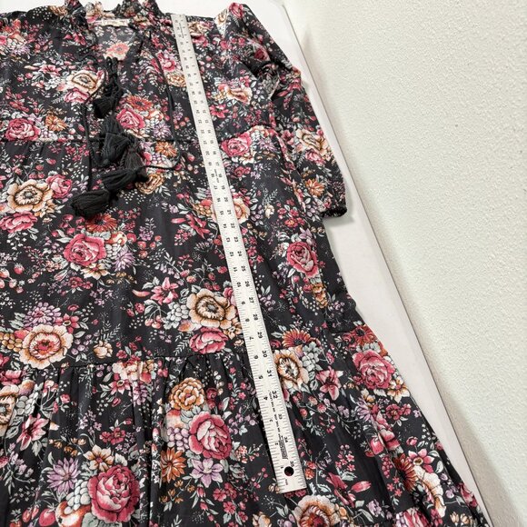 Mille Astrid Tassel Midi Dress Size M Bloomsbury Floral Long Sleeve Pockets - Picture 14 of 15